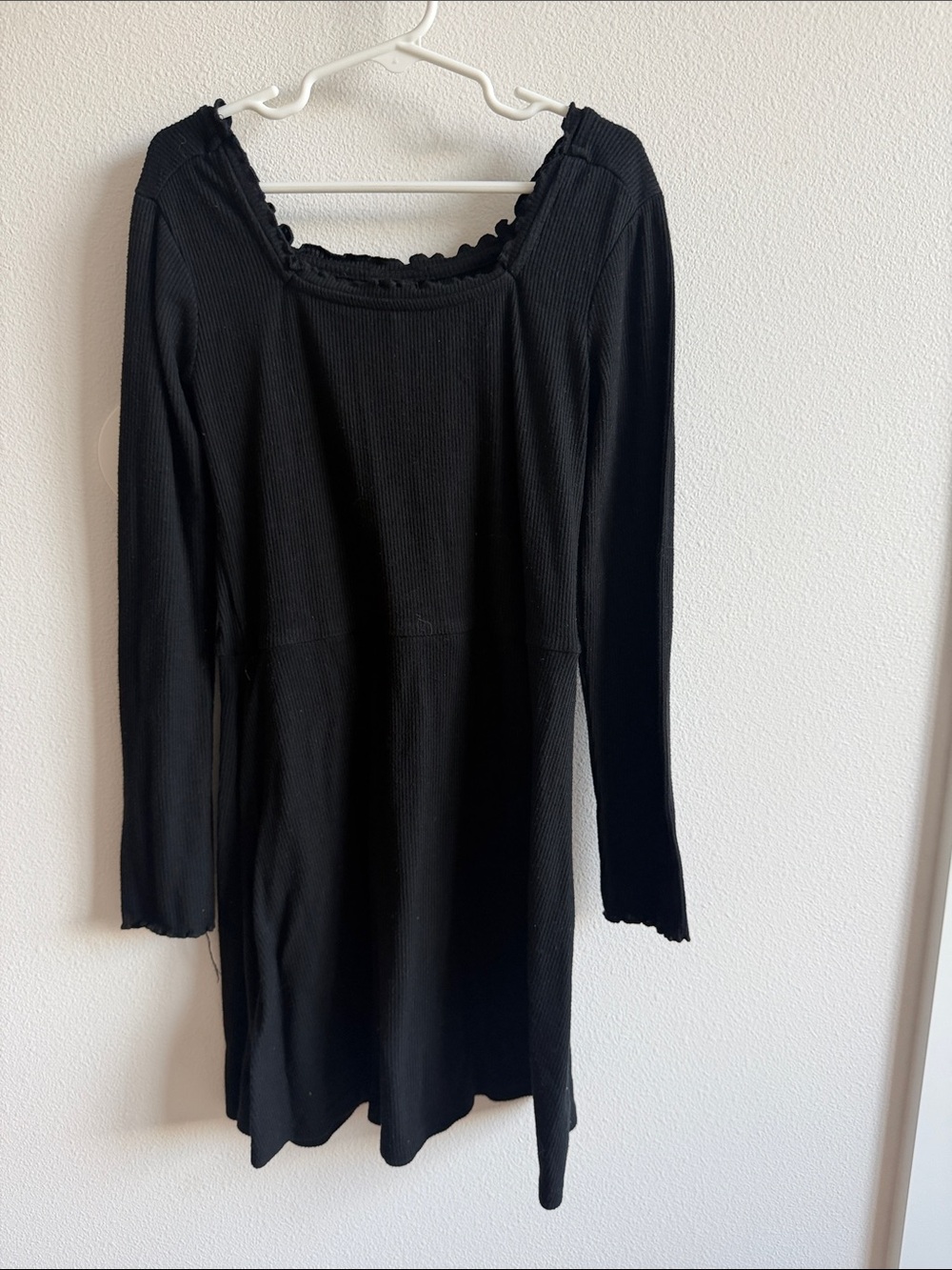 art class Black Ribbed Long-Sleeve Square Neck Dress